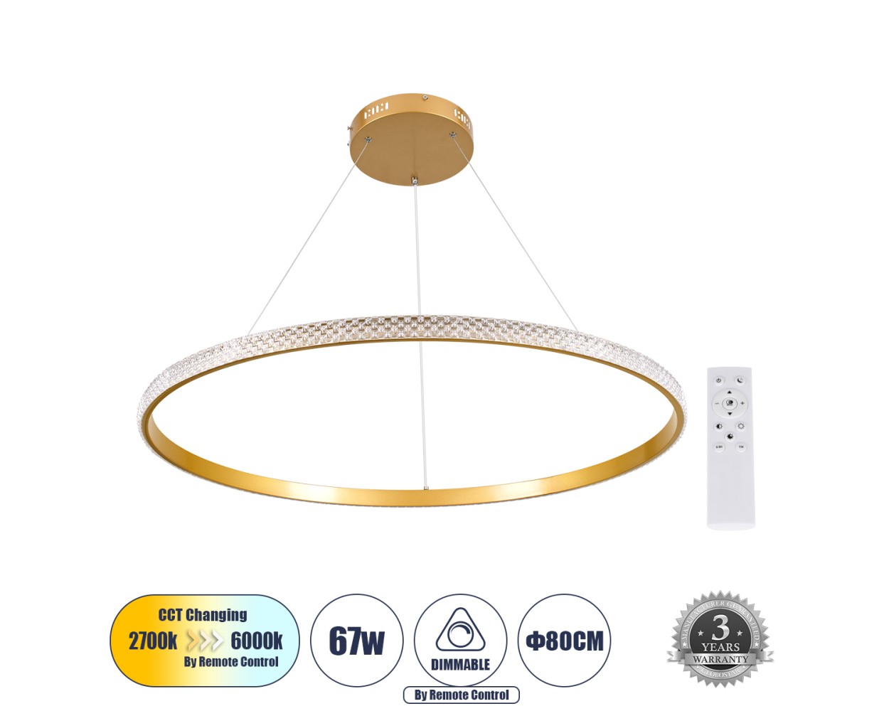 GloboStar® DIAMOND 61133 Κρεμαστό Φωτιστικό Δαχτυλίδι-Κύκλος