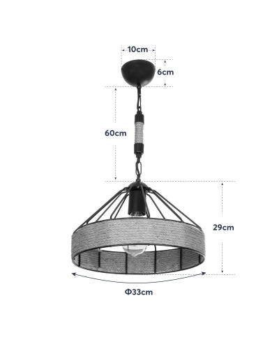 GloboStar® ZION 203-0003 Vintage Κρεμαστό Φωτιστικό Σχοινί